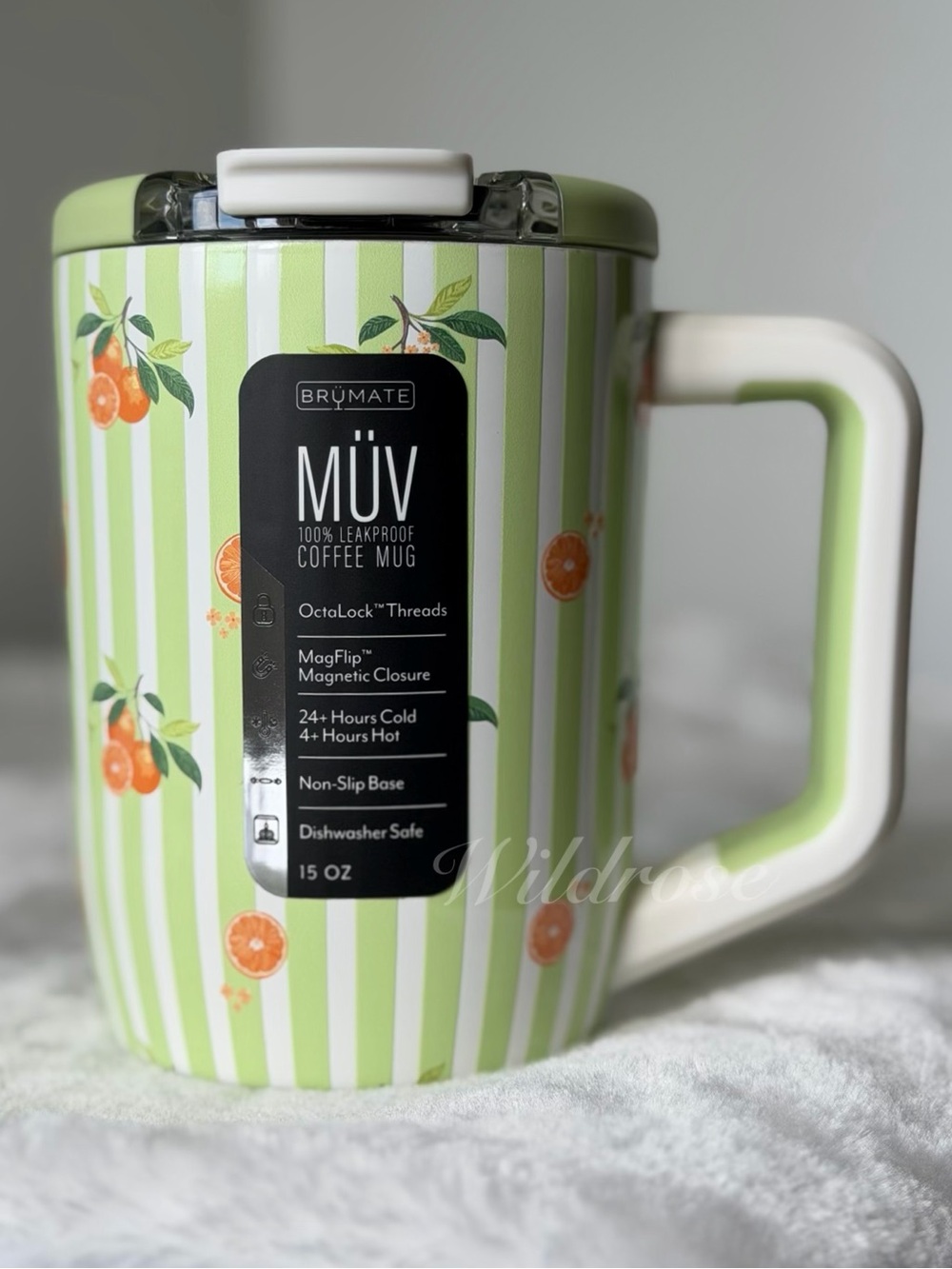 Brumate citrus oranges green striped Muv 15OZ coffee mug TUMBLER NEW